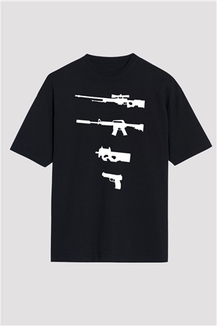Counter Strike Baskılı Unisex Siyah Oversize Tişört - Tshirt