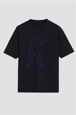 Counter Strike Baskılı Unisex Siyah Oversize Tişört - Tshirt