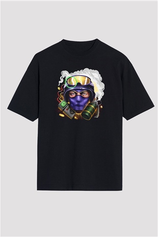 Counter Strike Baskılı Unisex Siyah Oversize Tişört - Tshirt