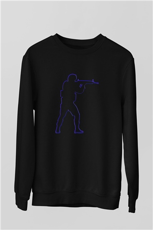 Counter Strike Baskılı Unisex Siyah Sweatshirt