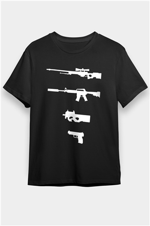 Counter Strike Baskılı Unisex Siyah Tişört - Tshirt