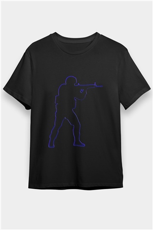 Counter Strike Baskılı Unisex Siyah Tişört - Tshirt