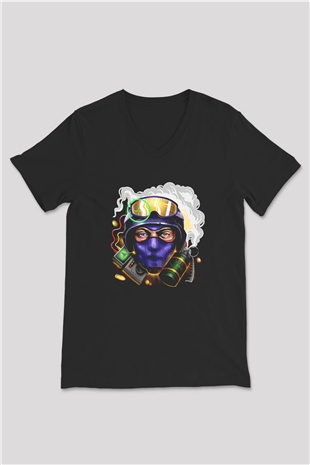 Counter Strike Baskılı Unisex Siyah V Yaka Tişört - Tshirt