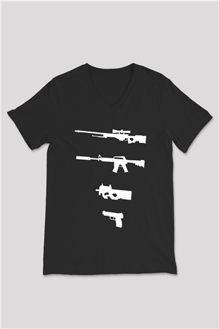 Counter Strike Baskılı Unisex Siyah V Yaka Tişört - Tshirt