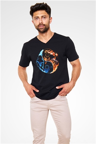 Counter Strike Baskılı Unisex Siyah V Yaka Tişört - Tshirt