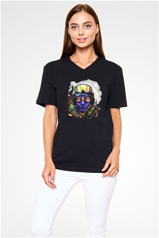Counter Strike Baskılı Unisex Siyah V Yaka Tişört - Tshirt