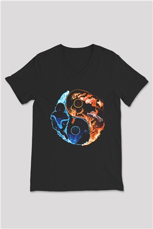 Counter Strike Baskılı Unisex Siyah V Yaka Tişört - Tshirt