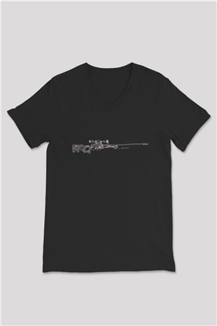 Counter Strike Baskılı Unisex Siyah V Yaka Tişört - Tshirt