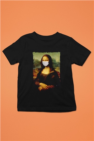 Covid Korona Mona Lisa Baskılı Unisex Siyah  Çocuk Tişört
