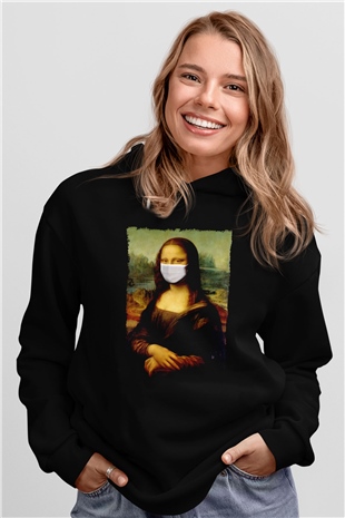Covid Korona Mona LisaSiyah  Unisex Hoodie