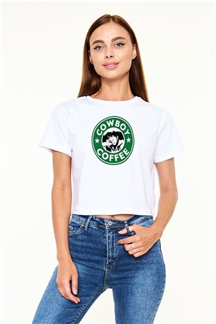 Cowboy Bebop Baskılı Beyaz Crop Top Kadın Tişört - Tshirt