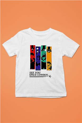 Cowboy Bebop Baskılı Beyaz Unisex Beyaz Çocuk Tişört - Tshirt