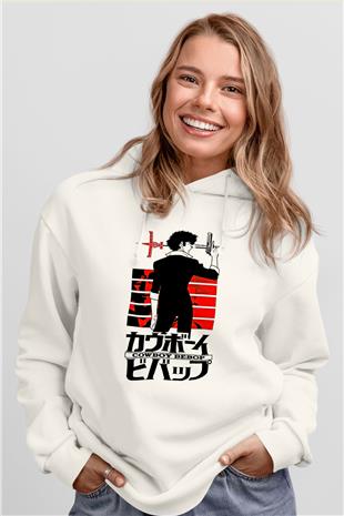 Cowboy Bebop Baskılı Beyaz Unisex Hoodie
