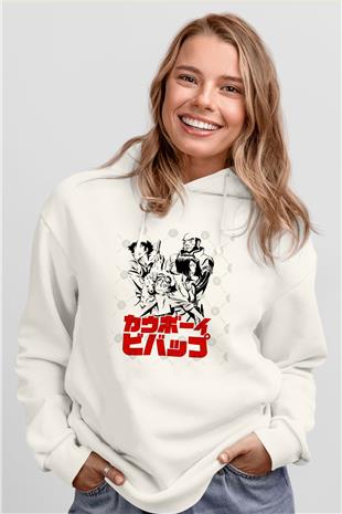 Cowboy Bebop Baskılı Beyaz Unisex Hoodie