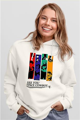 Cowboy Bebop Baskılı Beyaz Unisex Hoodie