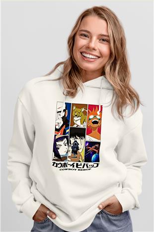 Cowboy Bebop Baskılı Beyaz Unisex Hoodie