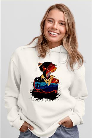 Cowboy Bebop Baskılı Beyaz Unisex Hoodie