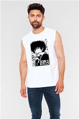 Cowboy Bebop Baskılı Beyaz Unisex Kolsuz Tişört - Tshirt