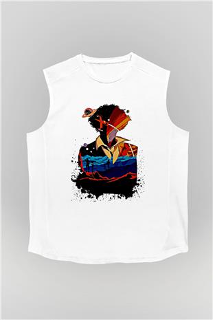 Cowboy Bebop Baskılı Beyaz Unisex Kolsuz Tişört - Tshirt