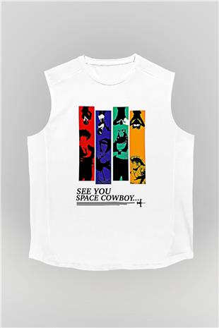 Cowboy Bebop Baskılı Beyaz Unisex Kolsuz Tişört - Tshirt