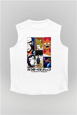 Cowboy Bebop Baskılı Beyaz Unisex Kolsuz Tişört - Tshirt