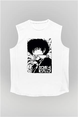 Cowboy Bebop Baskılı Beyaz Unisex Kolsuz Tişört - Tshirt