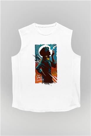 Cowboy Bebop Baskılı Beyaz Unisex Kolsuz Tişört - Tshirt
