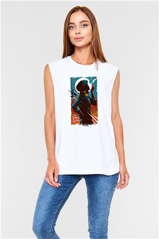 Cowboy Bebop Baskılı Beyaz Unisex Kolsuz Tişört - Tshirt