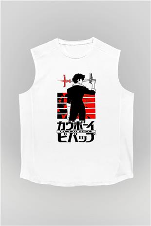 Cowboy Bebop Baskılı Beyaz Unisex Kolsuz Tişört - Tshirt