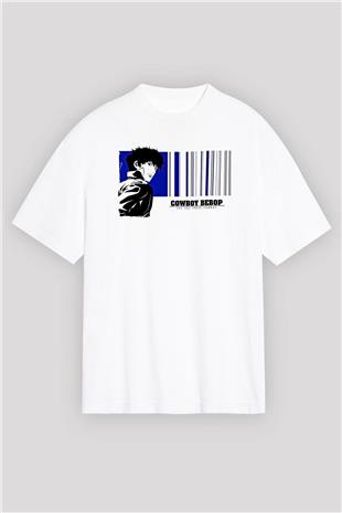 Cowboy Bebop Baskılı Beyaz Unisex Oversize Tişört - Tshirt