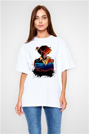 Cowboy Bebop Baskılı Beyaz Unisex Oversize Tişört - Tshirt