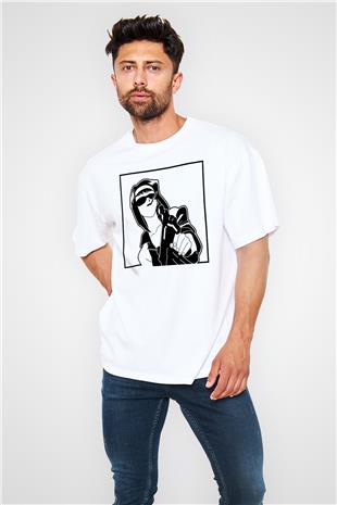Cowboy Bebop Baskılı Beyaz Unisex Oversize Tişört - Tshirt