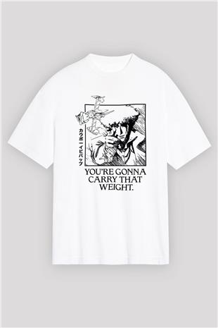Cowboy Bebop Baskılı Beyaz Unisex Oversize Tişört - Tshirt