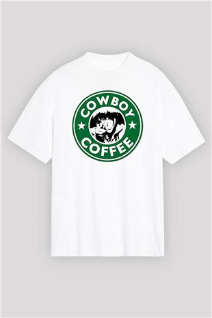 Cowboy Bebop Baskılı Beyaz Unisex Oversize Tişört - Tshirt