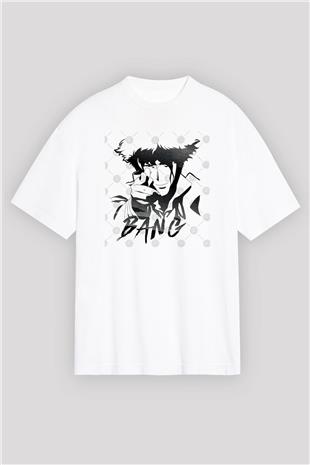Cowboy Bebop Baskılı Beyaz Unisex Oversize Tişört - Tshirt