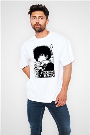 Cowboy Bebop Baskılı Beyaz Unisex Oversize Tişört - Tshirt