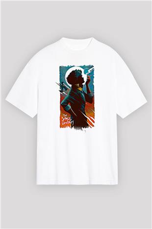 Cowboy Bebop Baskılı Beyaz Unisex Oversize Tişört - Tshirt