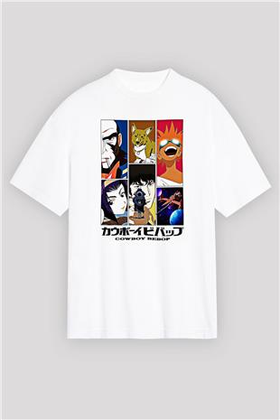 Cowboy Bebop Baskılı Beyaz Unisex Oversize Tişört - Tshirt