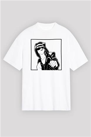 Cowboy Bebop Baskılı Beyaz Unisex Oversize Tişört - Tshirt