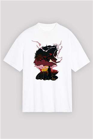 Cowboy Bebop Baskılı Beyaz Unisex Oversize Tişört - Tshirt