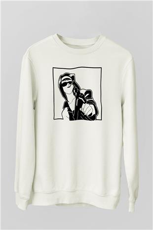 Cowboy Bebop Baskılı Beyaz Unisex Sweatshirt