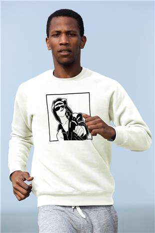 Cowboy Bebop Baskılı Beyaz Unisex Sweatshirt