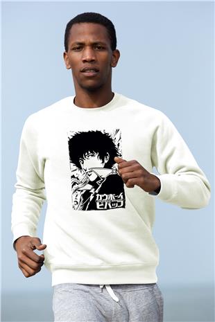 Cowboy Bebop Baskılı Beyaz Unisex Sweatshirt