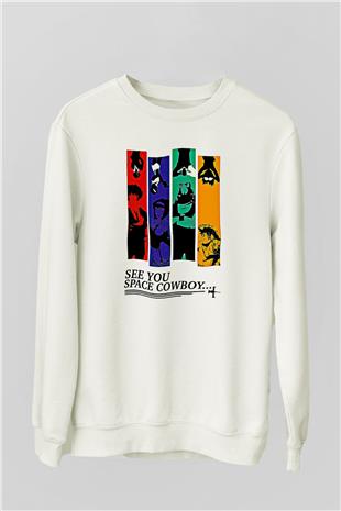 Cowboy Bebop Baskılı Beyaz Unisex Sweatshirt