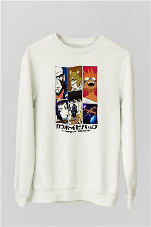 Cowboy Bebop Baskılı Beyaz Unisex Sweatshirt