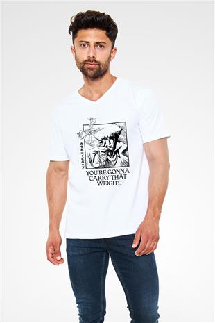 Cowboy Bebop Baskılı Beyaz Unisex V Yaka Tişört - Tshirt