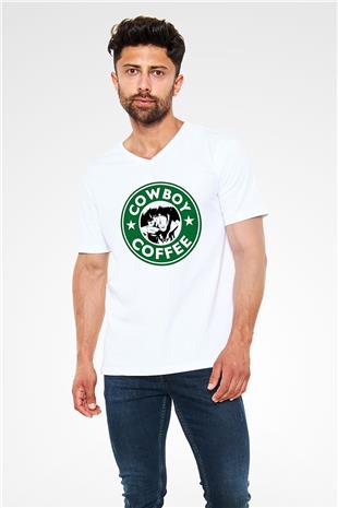 Cowboy Bebop Baskılı Beyaz Unisex V Yaka Tişört - Tshirt