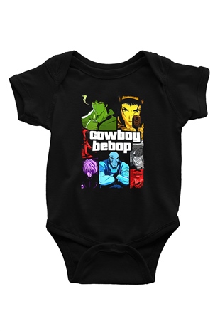 Cowboy Bebop Baskılı Unisex Siyah Bebek Body - Zıbın