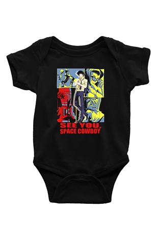 Cowboy Bebop Baskılı Unisex Siyah Bebek Body - Zıbın