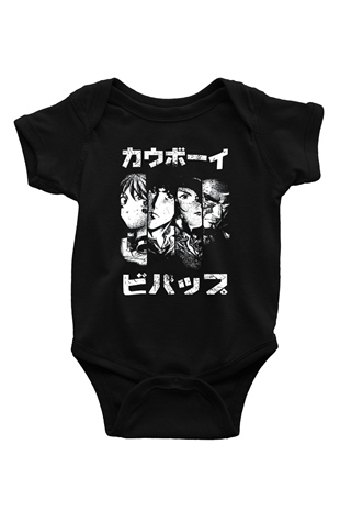 Cowboy Bebop Baskılı Unisex Siyah Bebek Body - Zıbın
